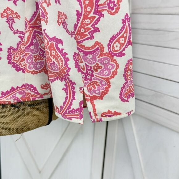 Sigrid Olsen Floral Damask Cotton Silk Blazer Jacket Cream Pink 4 Snap Front‎ - Picture 7 of 14